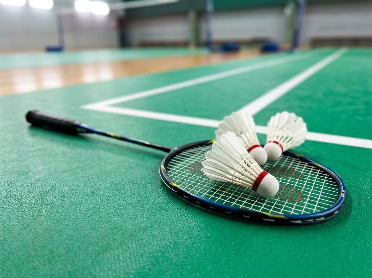 バドミントン名言 体育館でダブルスの練習をする選手たちの後ろ姿