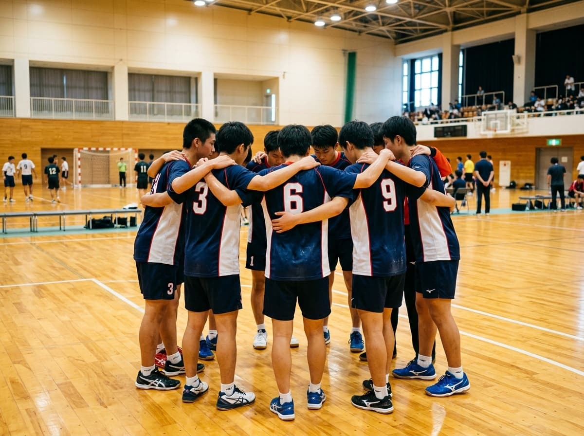 ハンドボール名言 チームで円陣を組む選手たちの後ろ姿