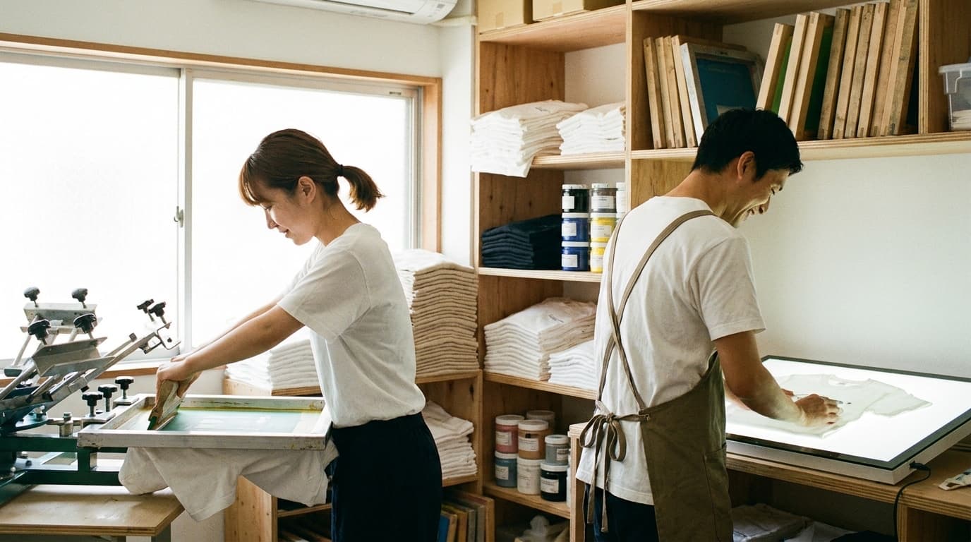 自社工場でオリジナルTシャツを制作する様子