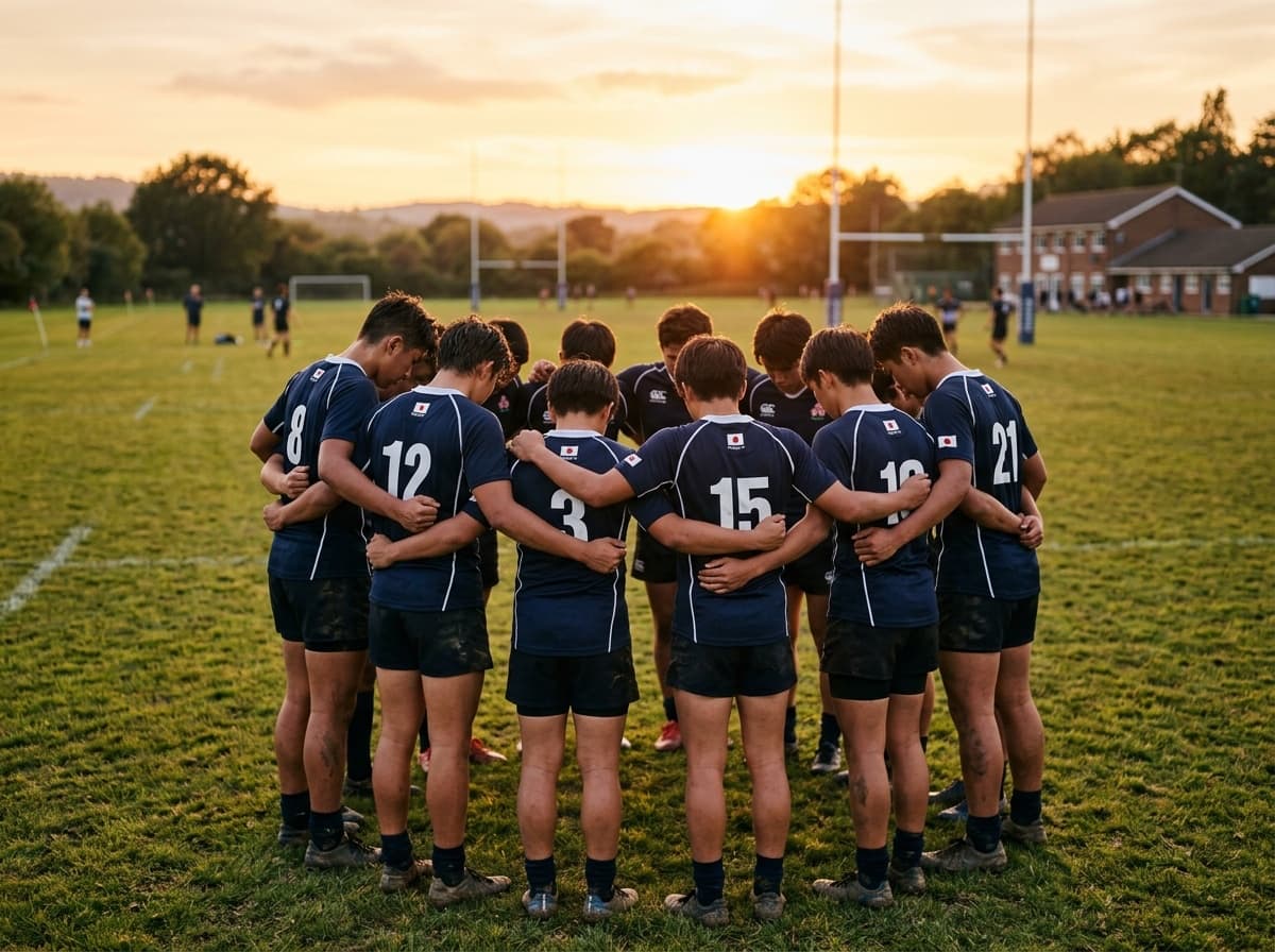 ラグビー名言 チームで円陣を組む選手たちの後ろ姿