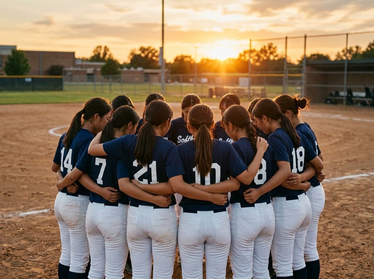 ソフトボール名言 チームで円陣を組む選手たちの後ろ姿